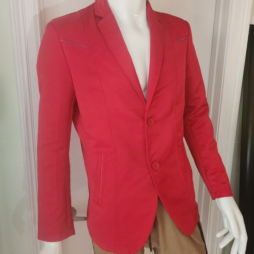 Perruzo Red Men's Blazer with A20 Badgers Elbo Patch Size L